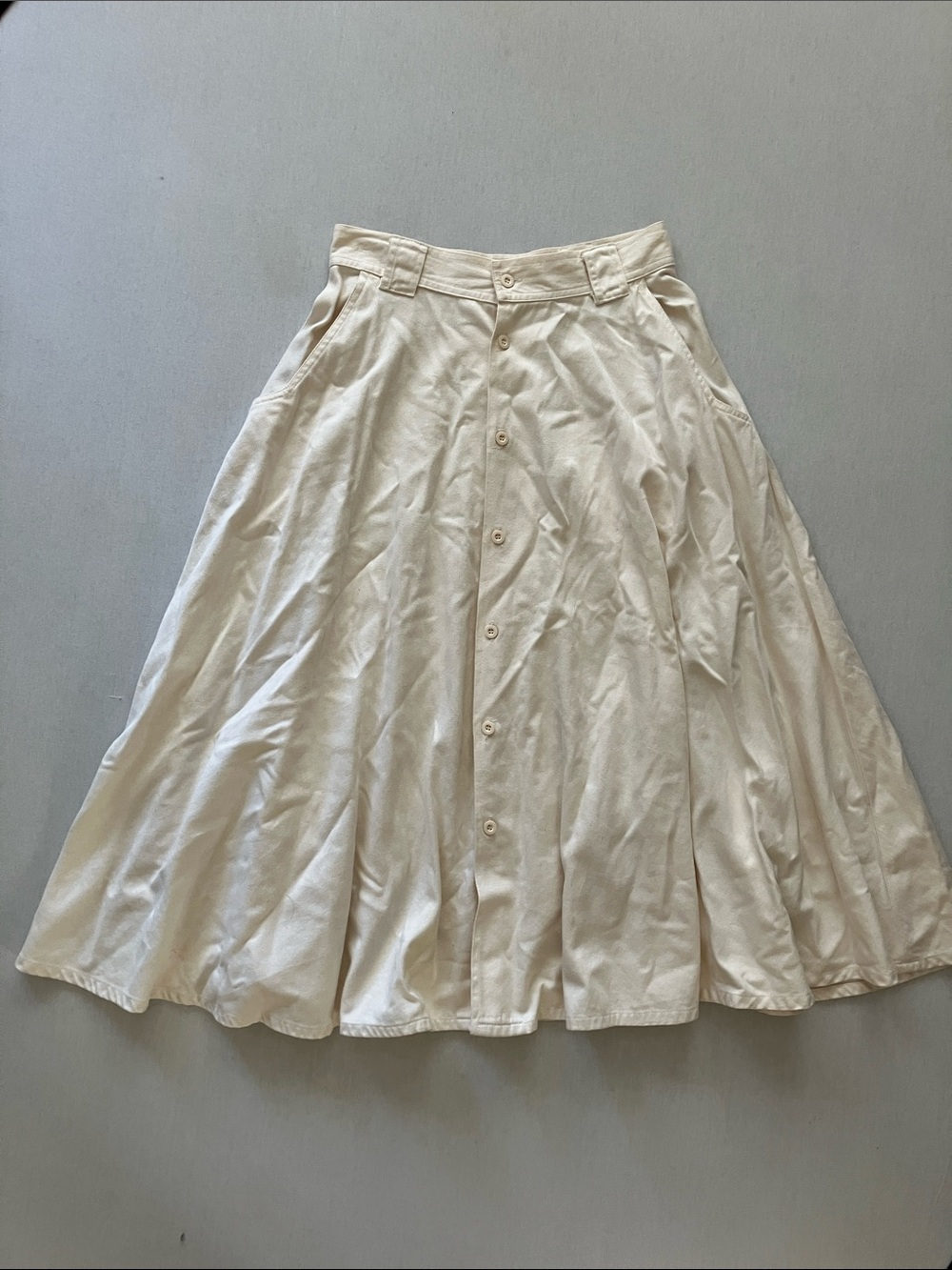 Women’s Cream A-Line Midi Skirt with Button Front